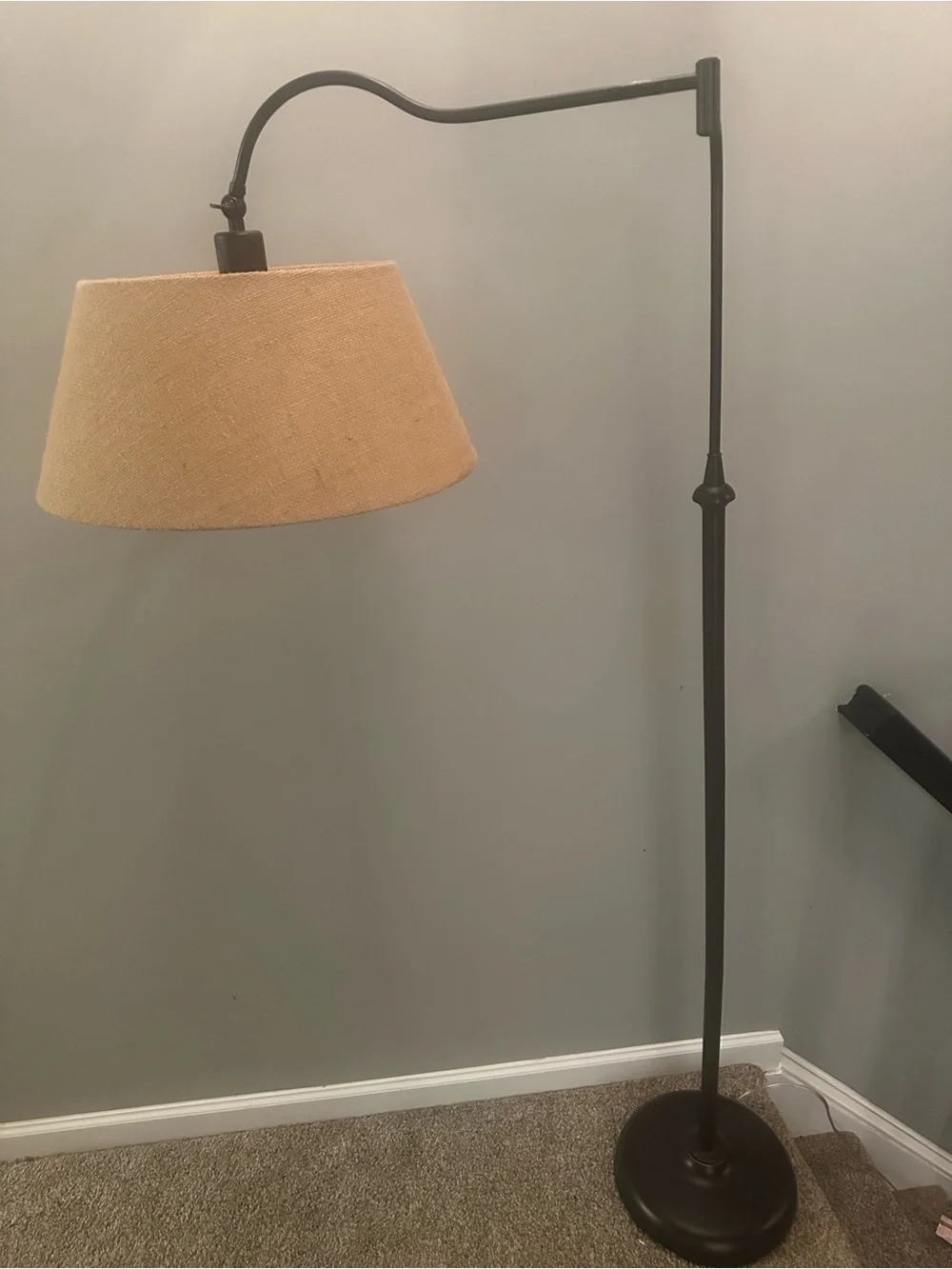 Floor Lamp with Tan Burlap Drum Shade - Unbranded